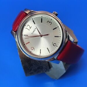 Vintage 2007 Timex‎ 35mm Sunburst Women's Quartz Watch Leather Strap Fits 4-7.5